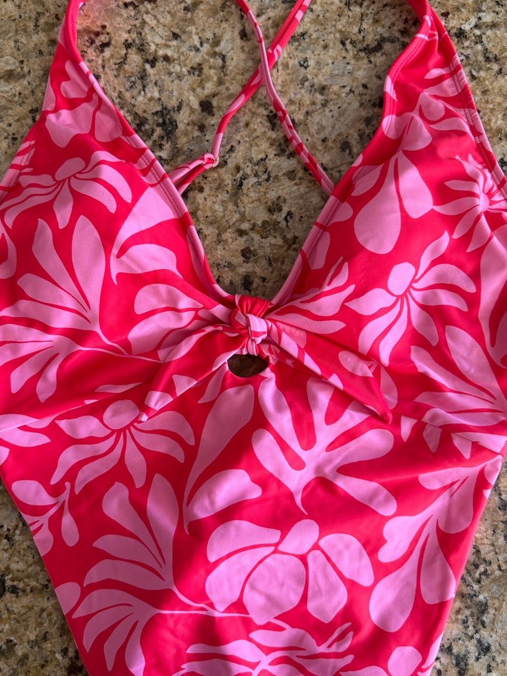 Shade & Shore Hot Pink and Light Pink Floral Knot-Front One-Piece Swimsuit